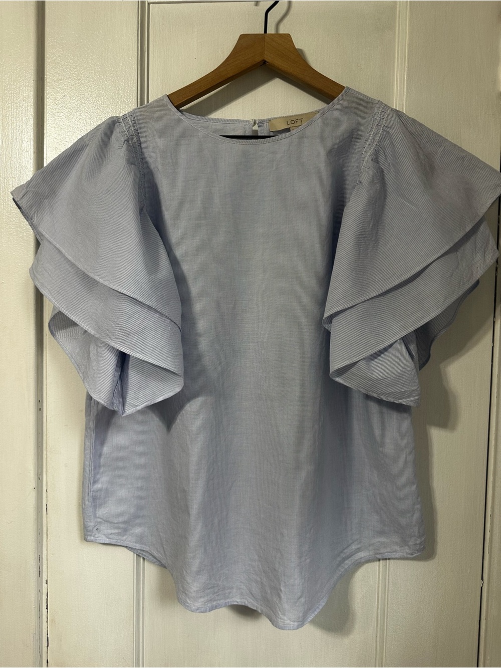 LOFT Light Blue Ruffle Sleeve Blouse